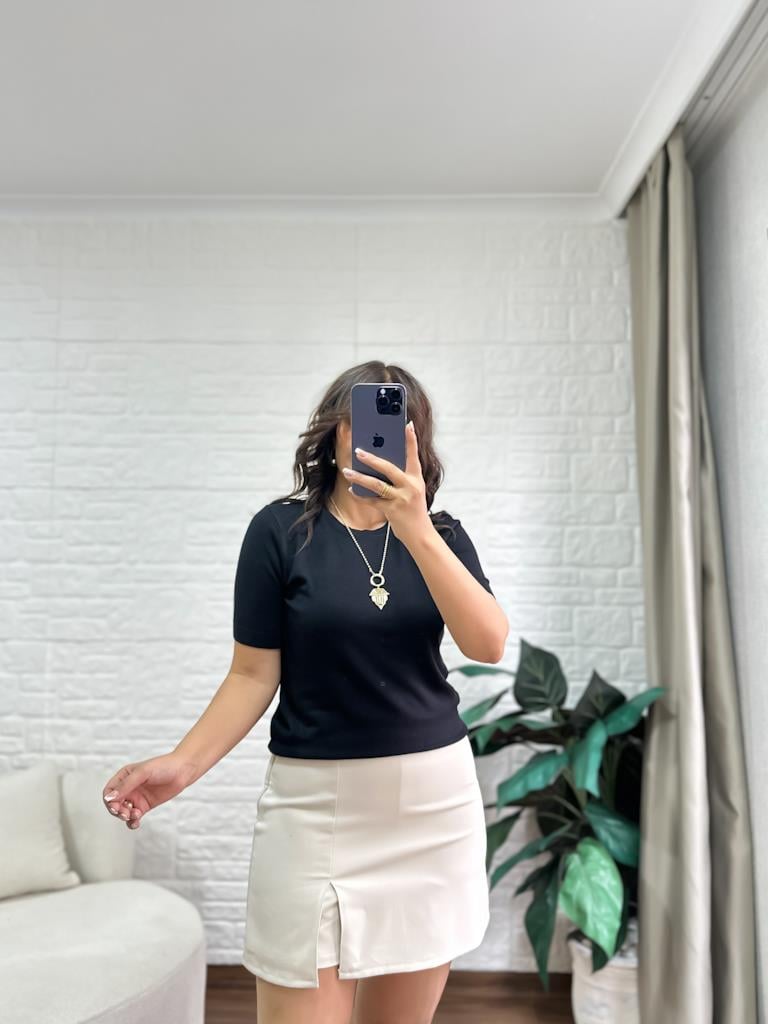 Bisiklet Yaka Kısa Kol Basic Triko Bluz Siyah