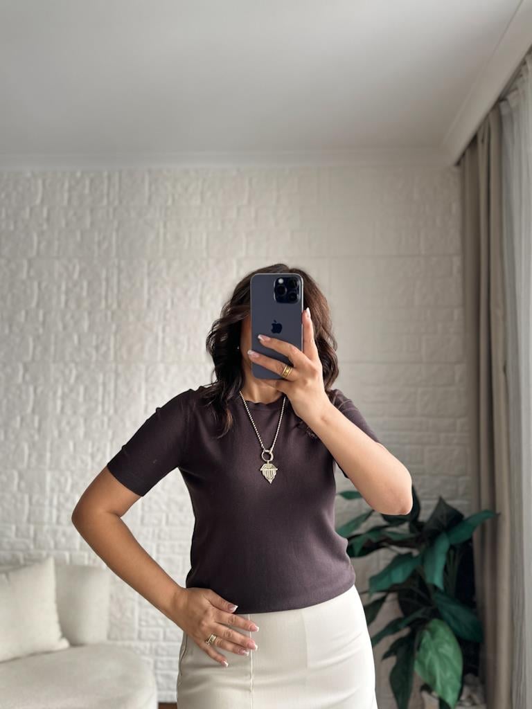 Bisiklet Yaka Kısa Kol Basic Triko Bluz Kahverengi