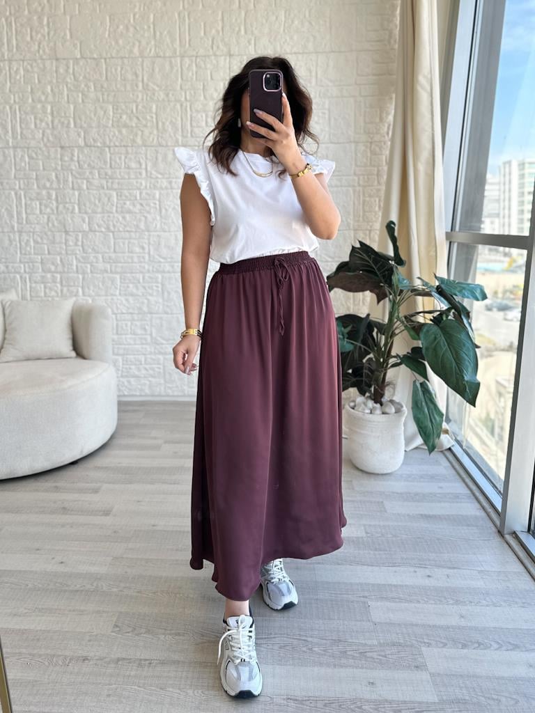 Bisiklet Yaka Kol Fırfır Detaylı Basic Tişört Beyaz