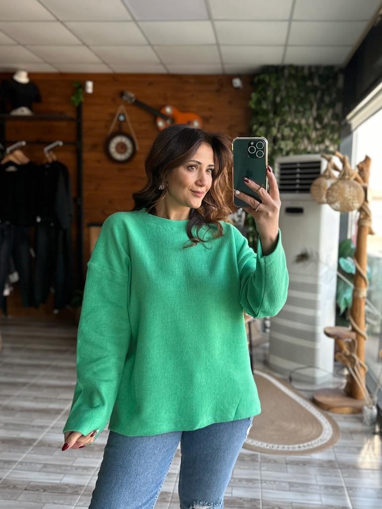 Bisiklet Yaka Orjinal Marka Oversize Sweat Yeşil