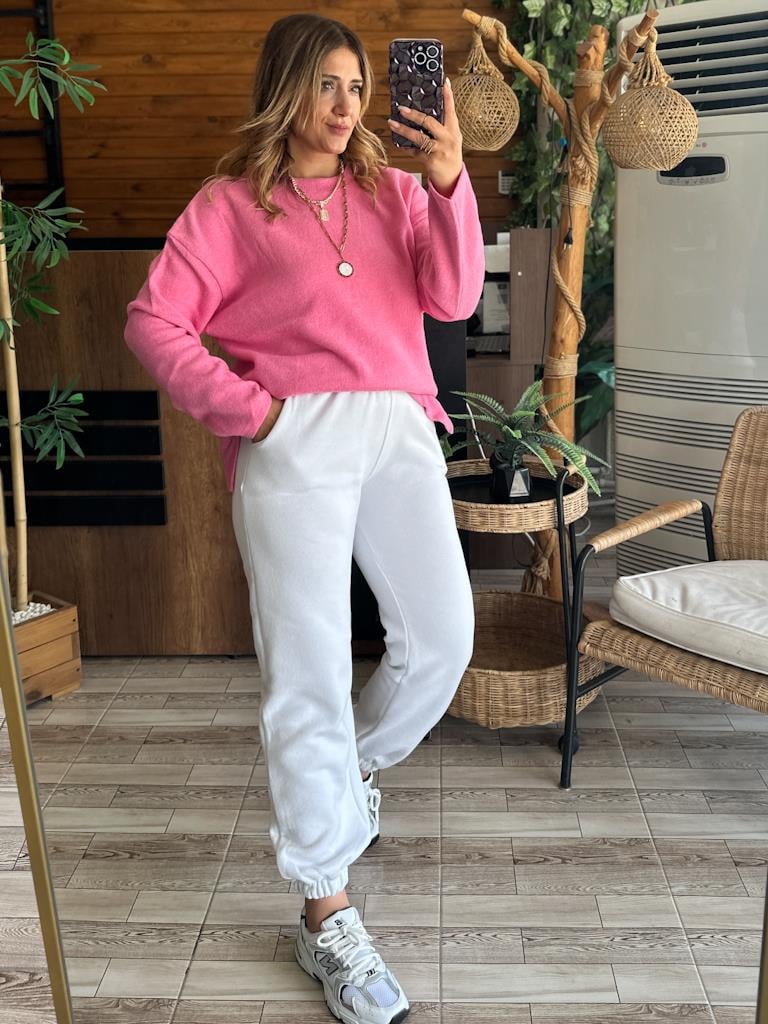 Bisiklet Yaka Orjinal Marka Oversize Sweat Pembe