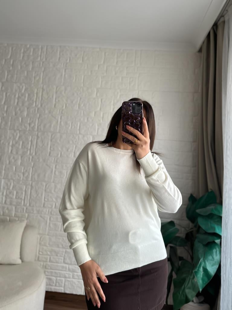 Bisiklet Yaka Yünlü Basic Triko Kazak Ekru