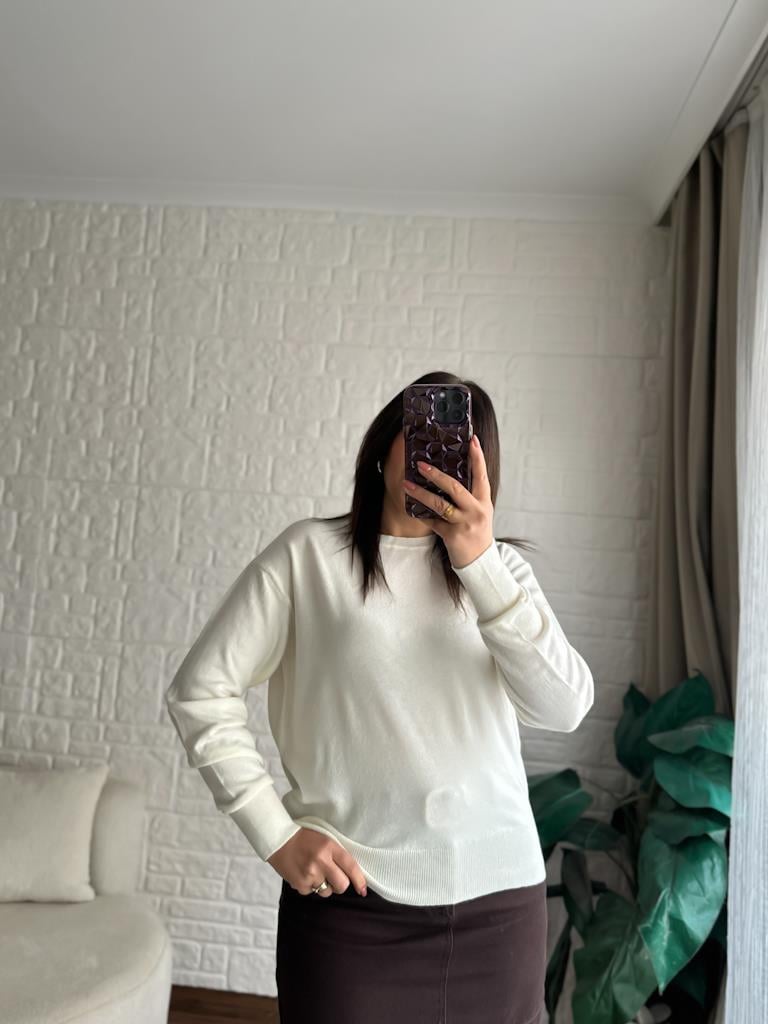 Bisiklet Yaka Yünlü Basic Triko Kazak Ekru