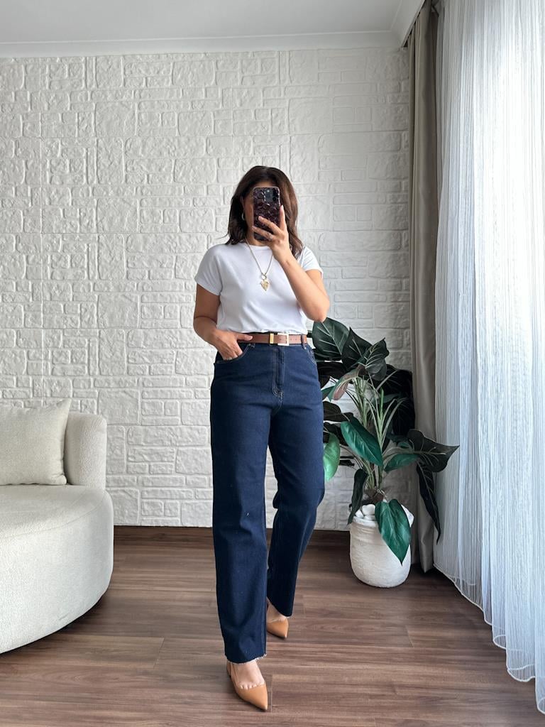Büyük Beden Kesik Paça Straight Jean Pantolon Lacivert