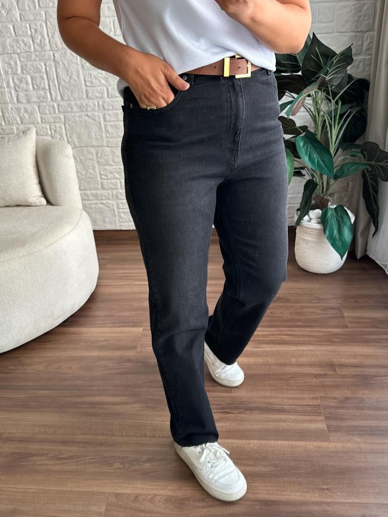 Büyük Beden Kesik Paça Straight Jean Pantolon Siyah