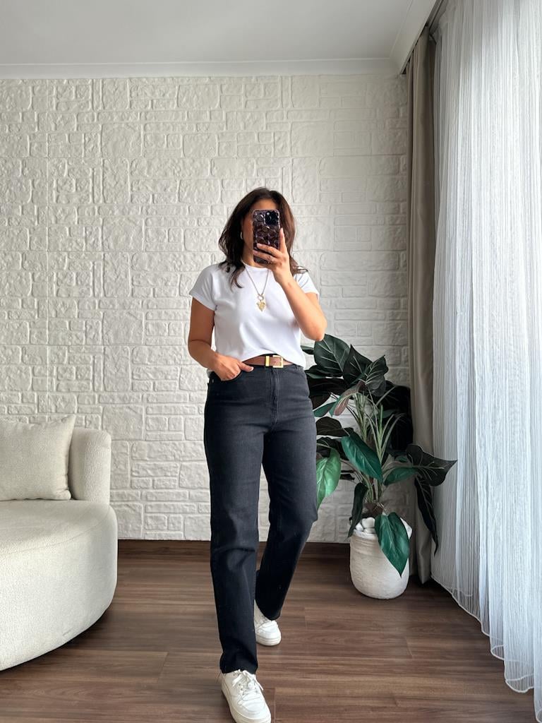 Büyük Beden Kesik Paça Straight Jean Pantolon Siyah