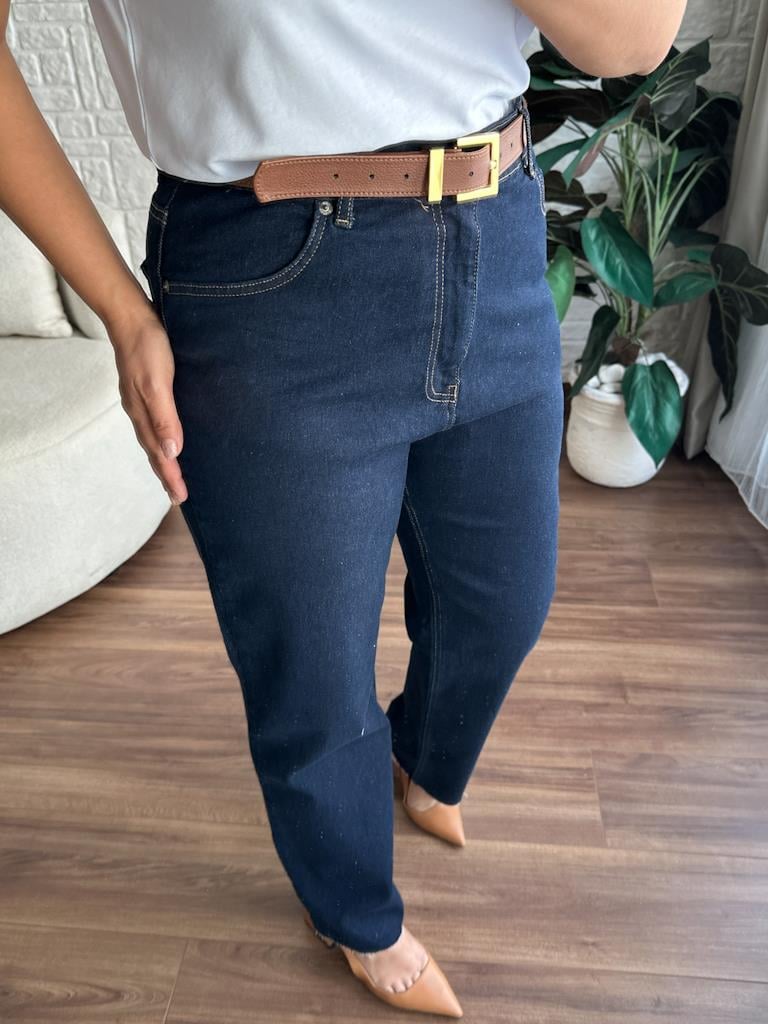 Büyük Beden Kesik Paça Straight Jean Pantolon Lacivert
