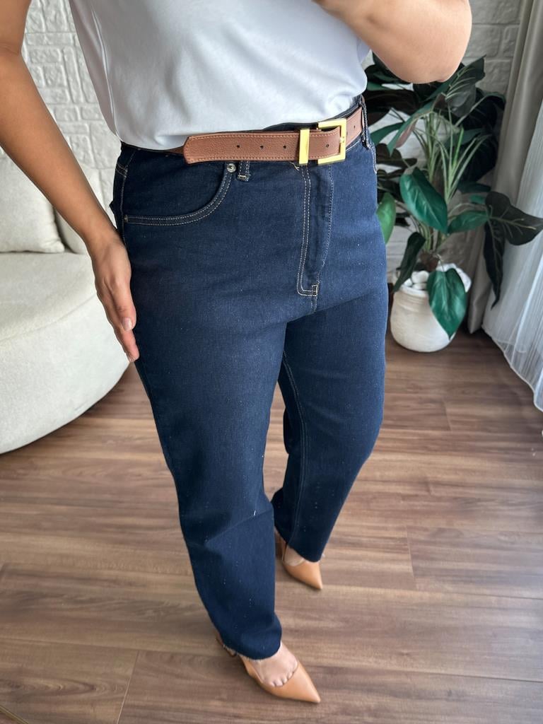 Büyük Beden Kesik Paça Straight Jean Pantolon Lacivert