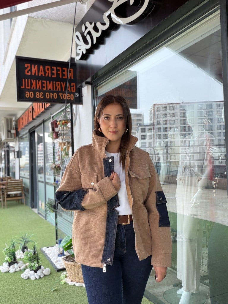Camel Diagonel Kot Garnili Gömlek Ceket