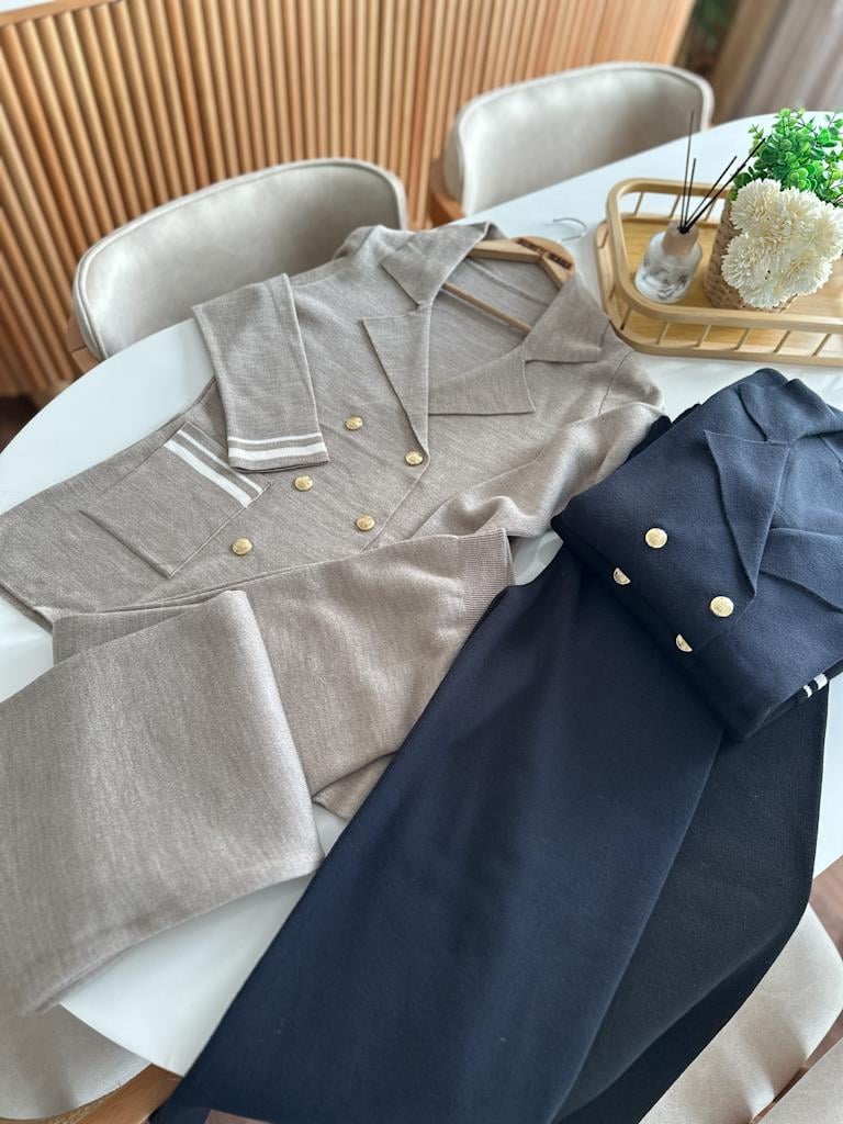 Çelik Örme Çift Kat Dokuma Ceket Pantolon Takım Lacivert