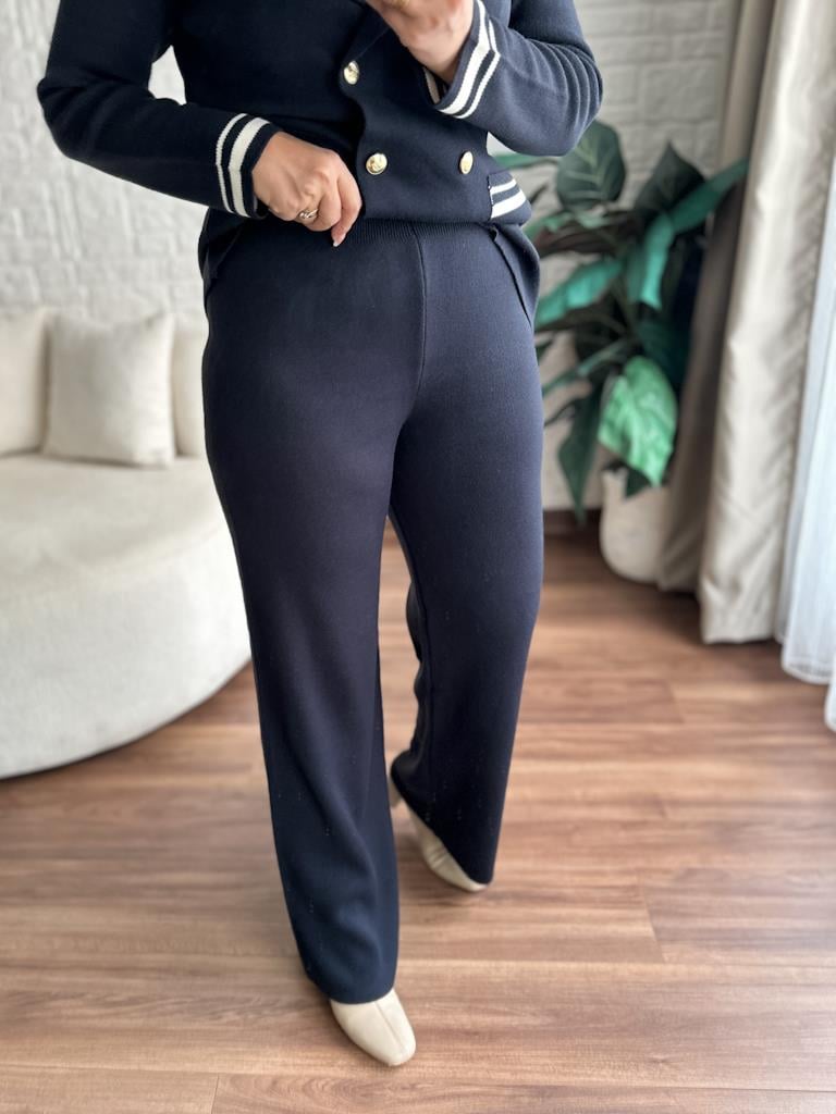 Çelik Örme Çift Kat Dokuma Ceket Pantolon Takım Lacivert