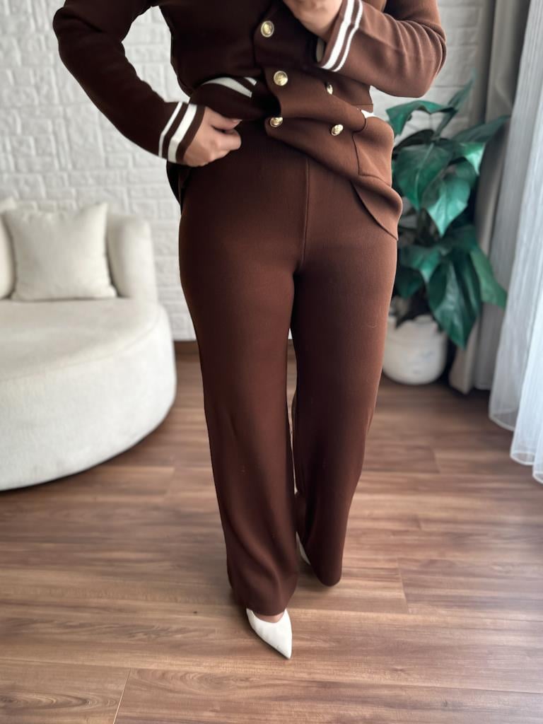 Çelik Örme Çift Kat Dokuma Ceket Pantolon Takım Kahverengi
