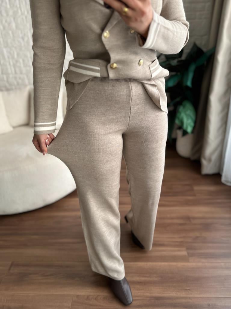 Çelik Örme Çift Kat Dokuma Ceket Pantolon Takım Vizon