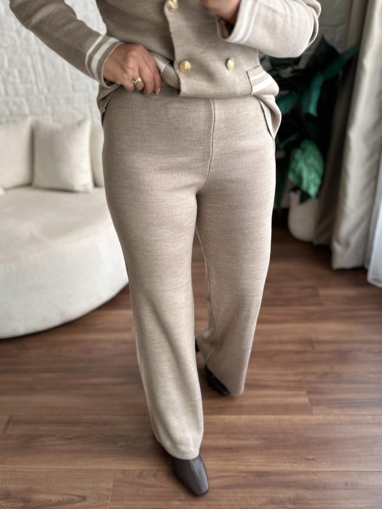 Çelik Örme Çift Kat Dokuma Ceket Pantolon Takım Vizon