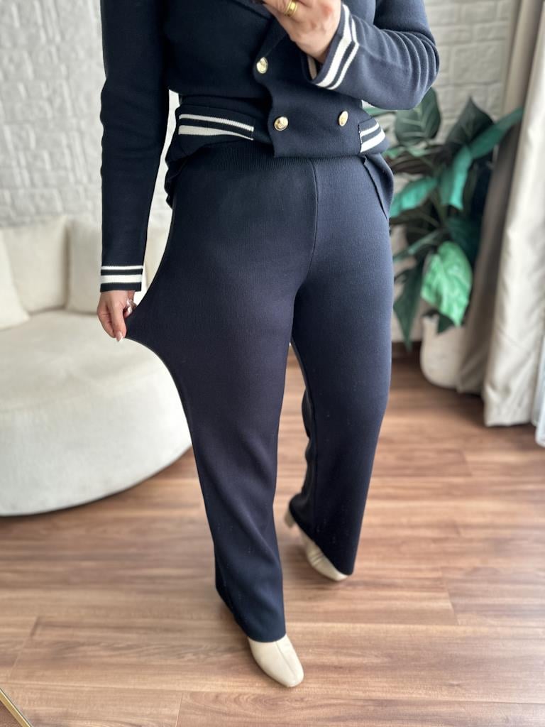 Çelik Örme Çift Kat Dokuma Ceket Pantolon Takım Lacivert