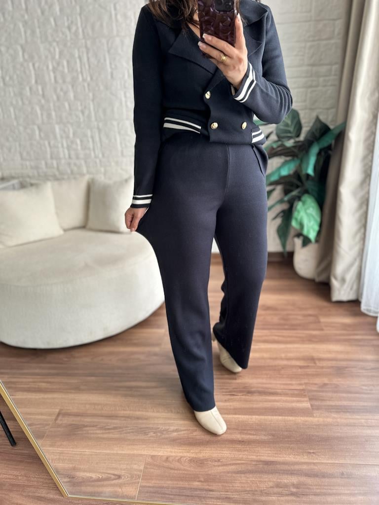 Çelik Örme Çift Kat Dokuma Ceket Pantolon Takım Lacivert
