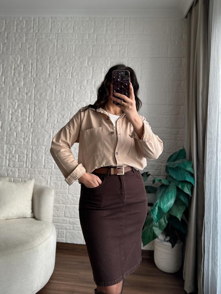 Çift Cep Gabardin Gömlek Taş