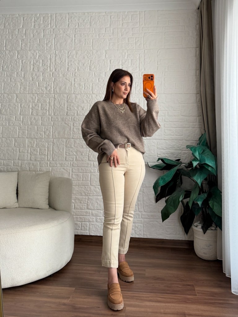 Çıma Dikişli Yüksek Bel Kemerli Havuç Model Jean Taş