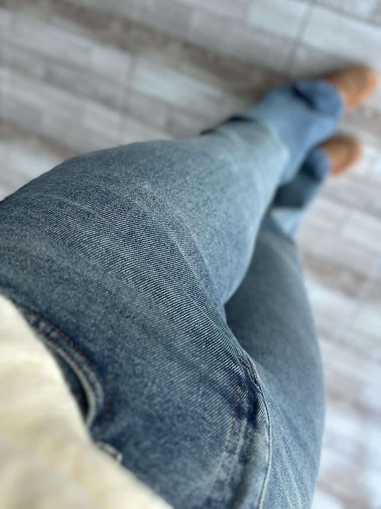 Dikişli Bol Paça Relax Jean Pantolon Eskitme