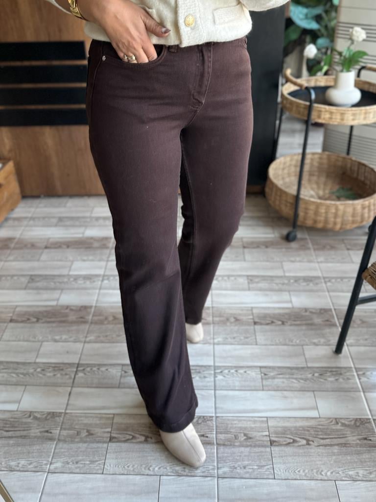 Dikişli Bol Paça Relax Jean Pantolon Kahverengi