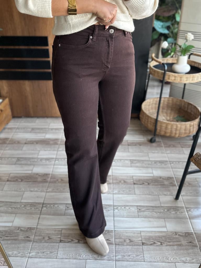 Dikişli Bol Paça Relax Jean Pantolon Kahverengi