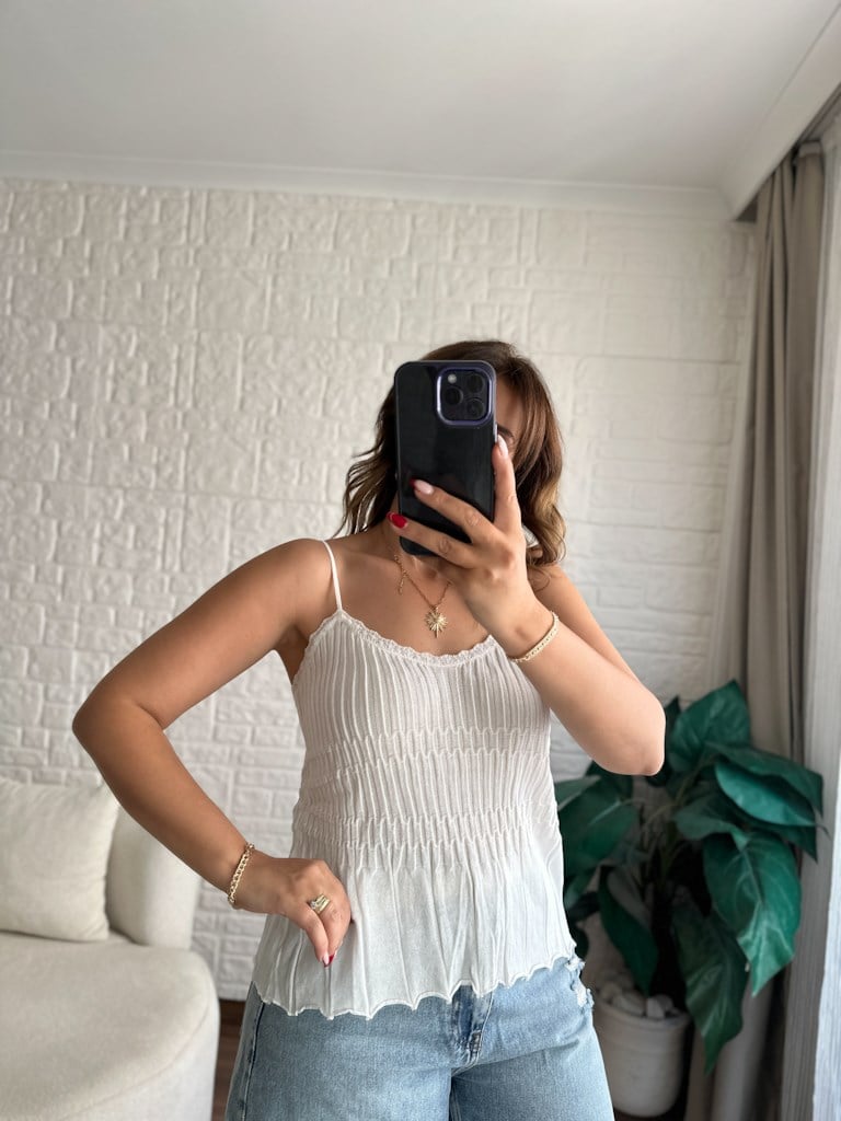 Dilvin Askılı İnce Dokulu Triko Bluz Beyaz