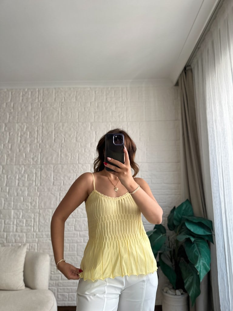 Dilvin Askılı İnce Dokulu Triko Bluz Sarı
