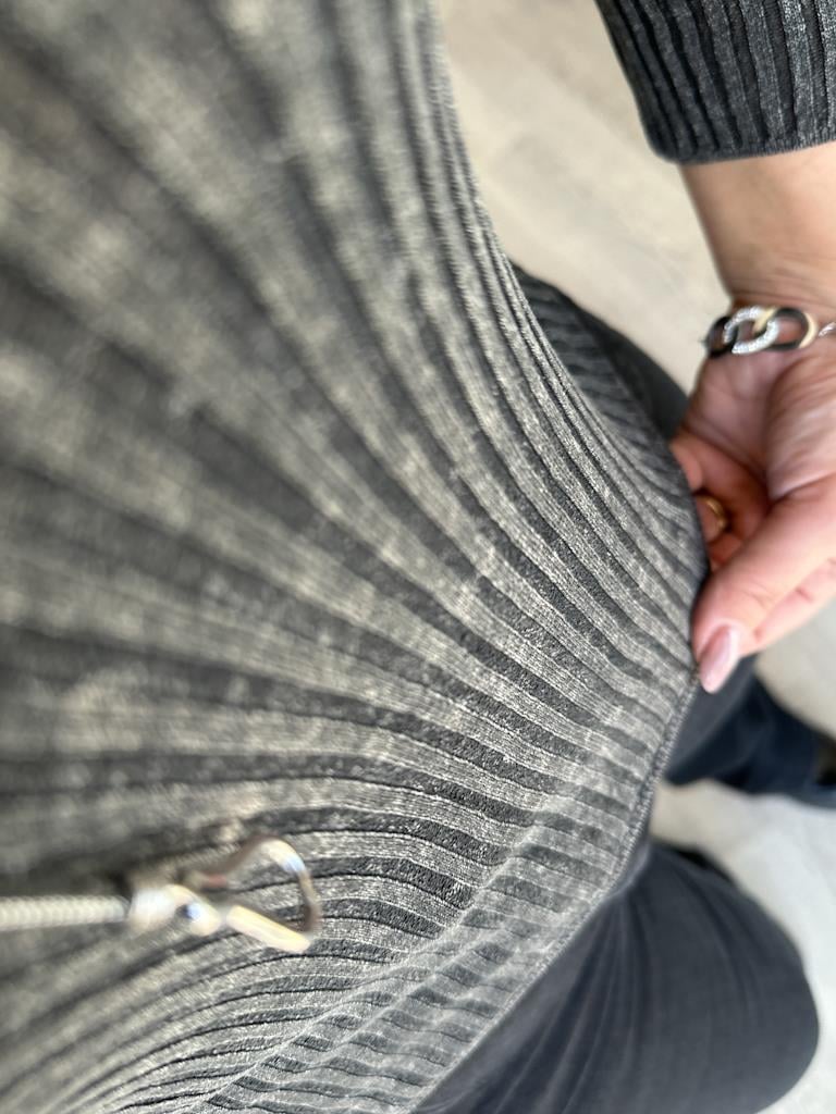 Dilvin Bisiklet Yaka Transparan Bluz Eskitme Antrasit