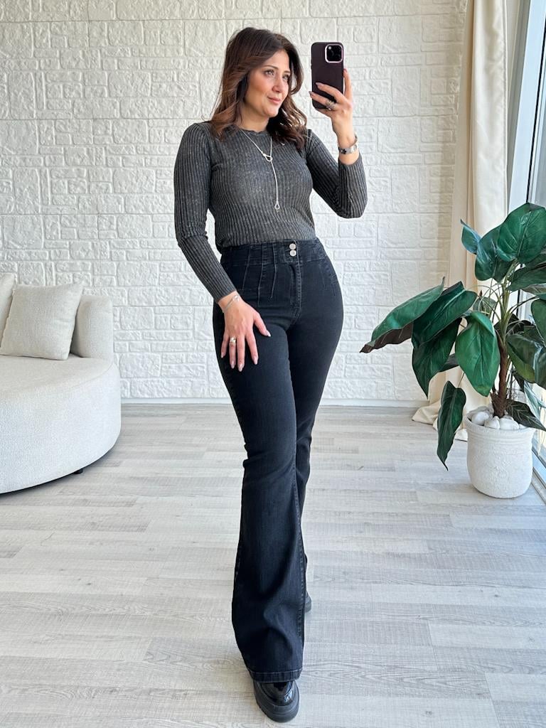 Dilvin Bisiklet Yaka Transparan Bluz Eskitme Antrasit