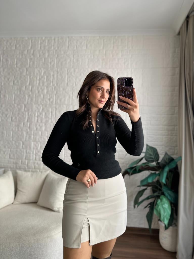 Dilvin Dik Yaka Çıtçıtlı Premium Triko Kazak Siyah