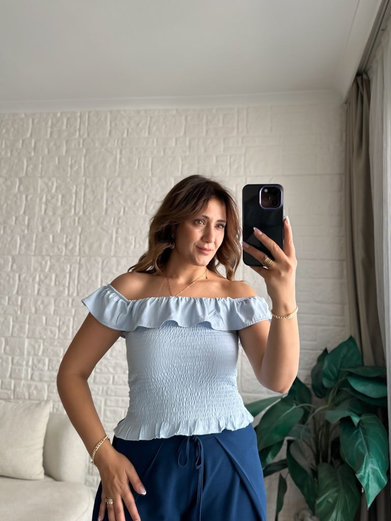 Dilvin Omuzları Açık Bluz Mavi