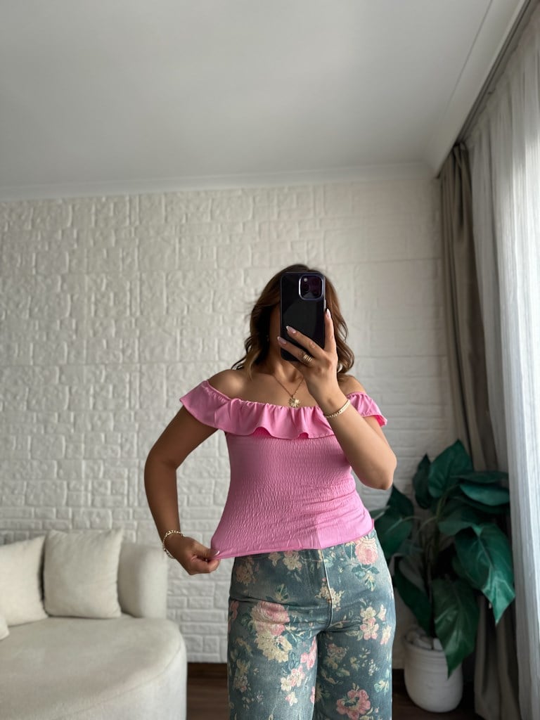 Dilvin Omuzları Açık Bluz Pembe
