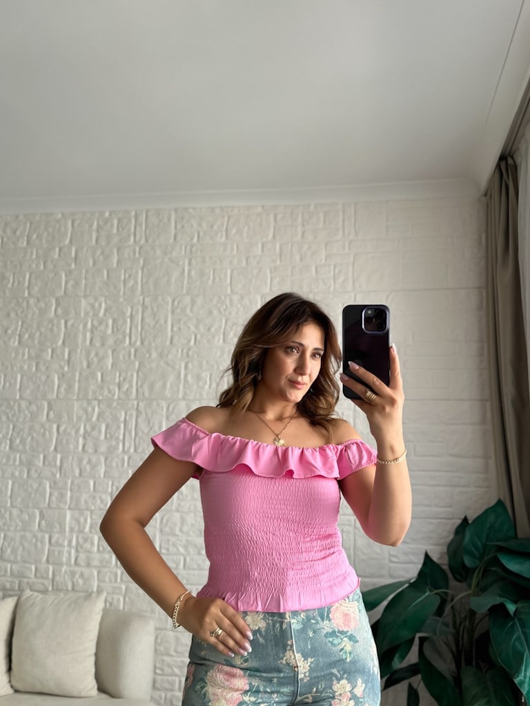 Dilvin Omuzları Açık Bluz Pembe