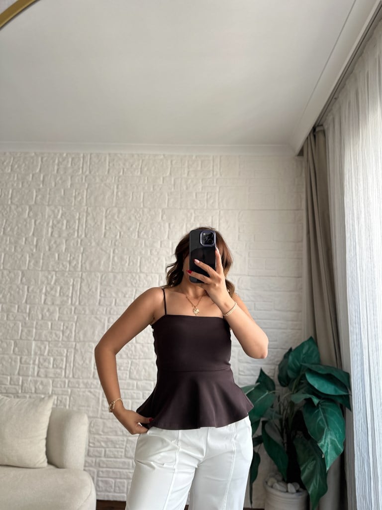 Dilvin Premium Askılı Bluz Kahverengi