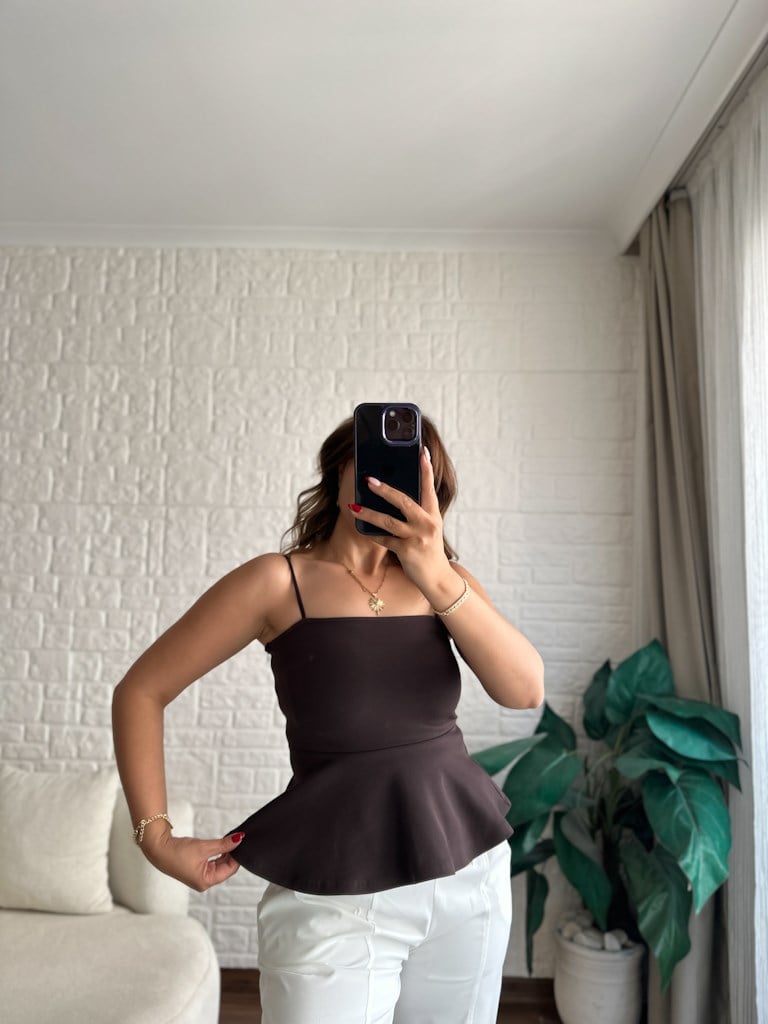 Dilvin Premium Askılı Bluz Kahverengi