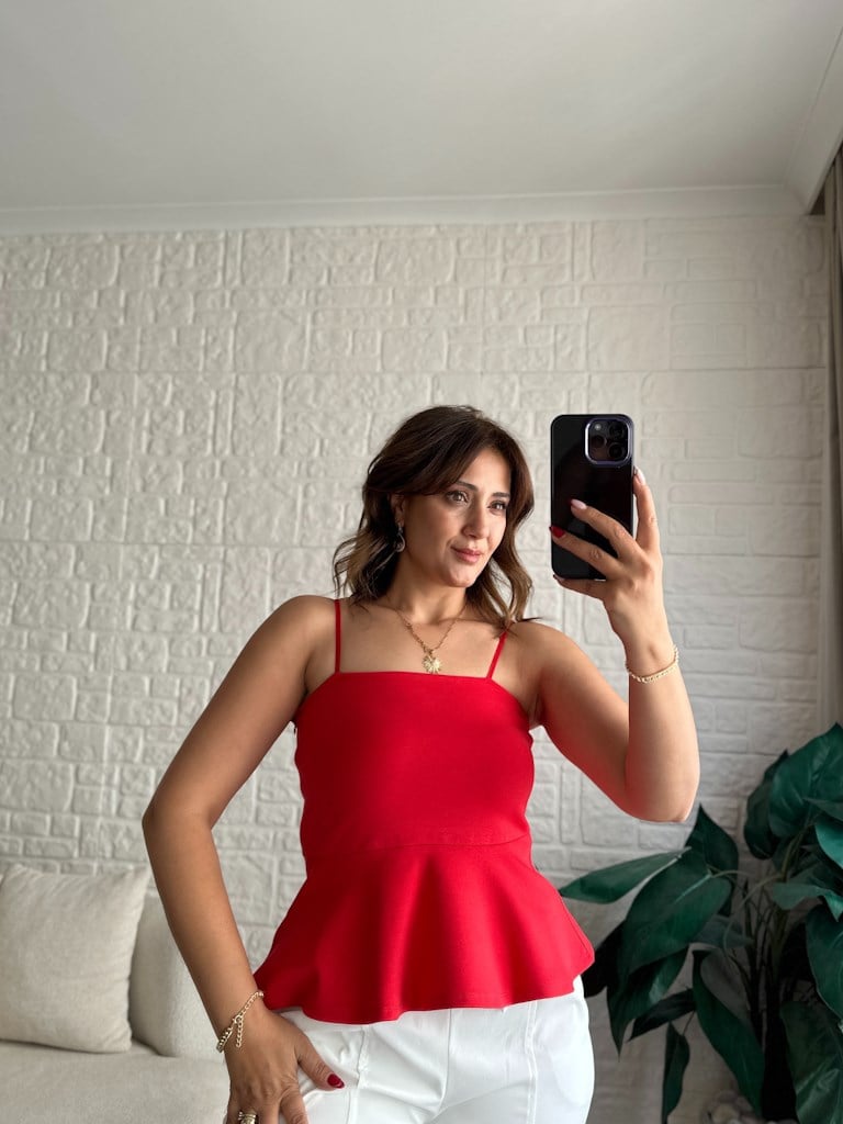 Dilvin Premium Askılı Bluz Kırmızı