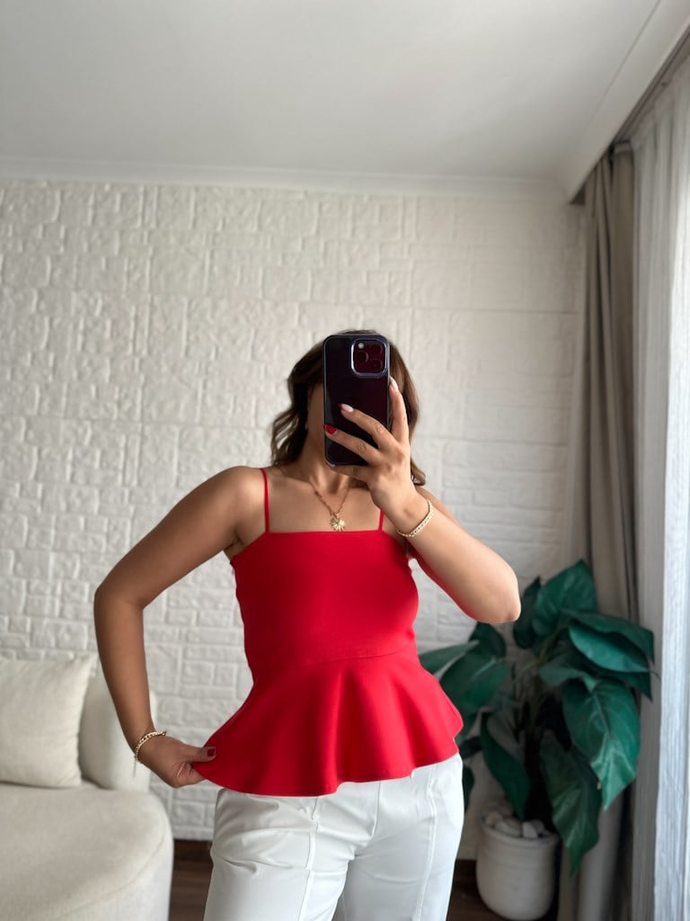 Dilvin Premium Askılı Bluz Kırmızı