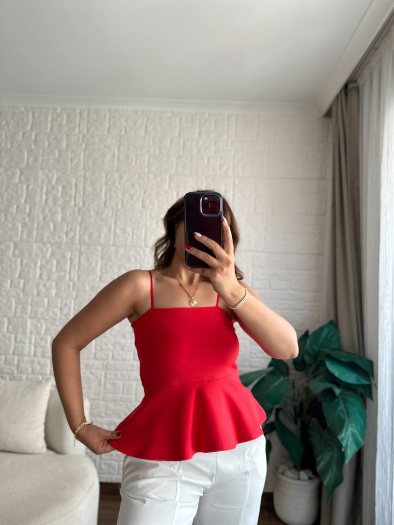 Dilvin Premium Askılı Bluz Kırmızı