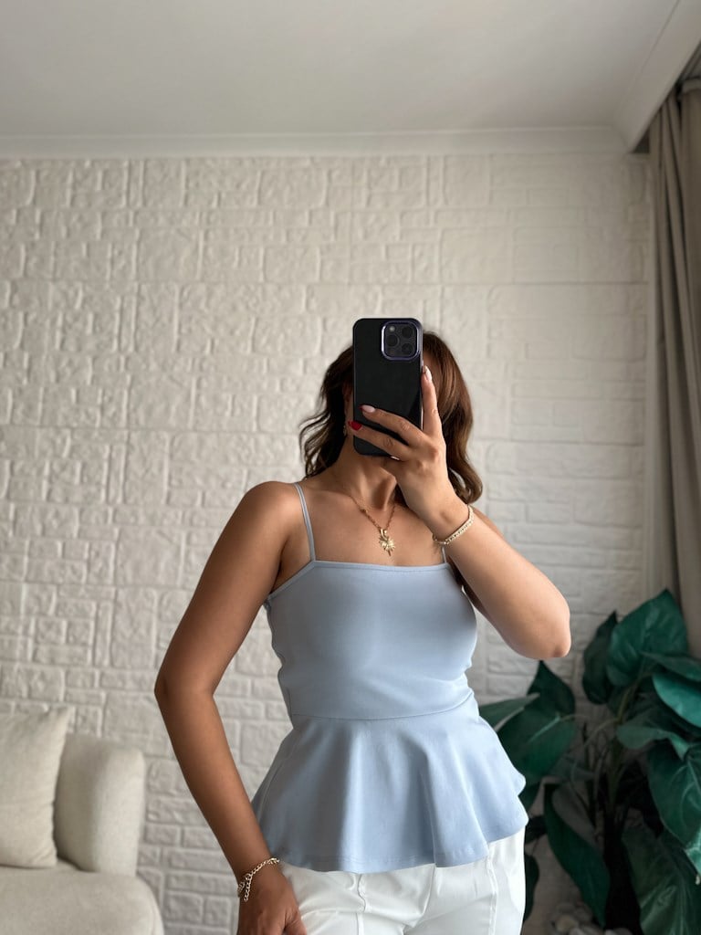 Dilvin Premium Askılı Bluz Mavi