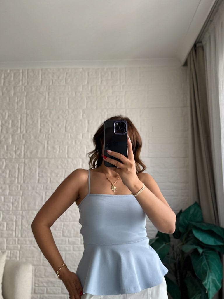 Dilvin Premium Askılı Bluz Mavi