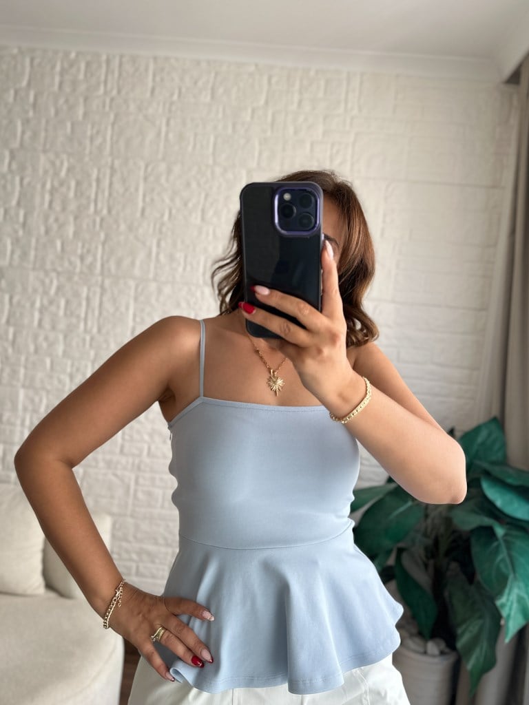 Dilvin Premium Askılı Bluz Mavi
