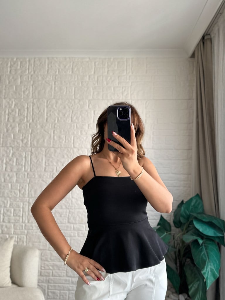 Dilvin Premium Askılı Bluz Siyah