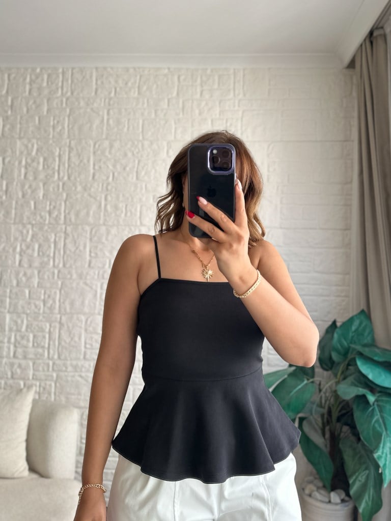 Dilvin Premium Askılı Bluz Siyah