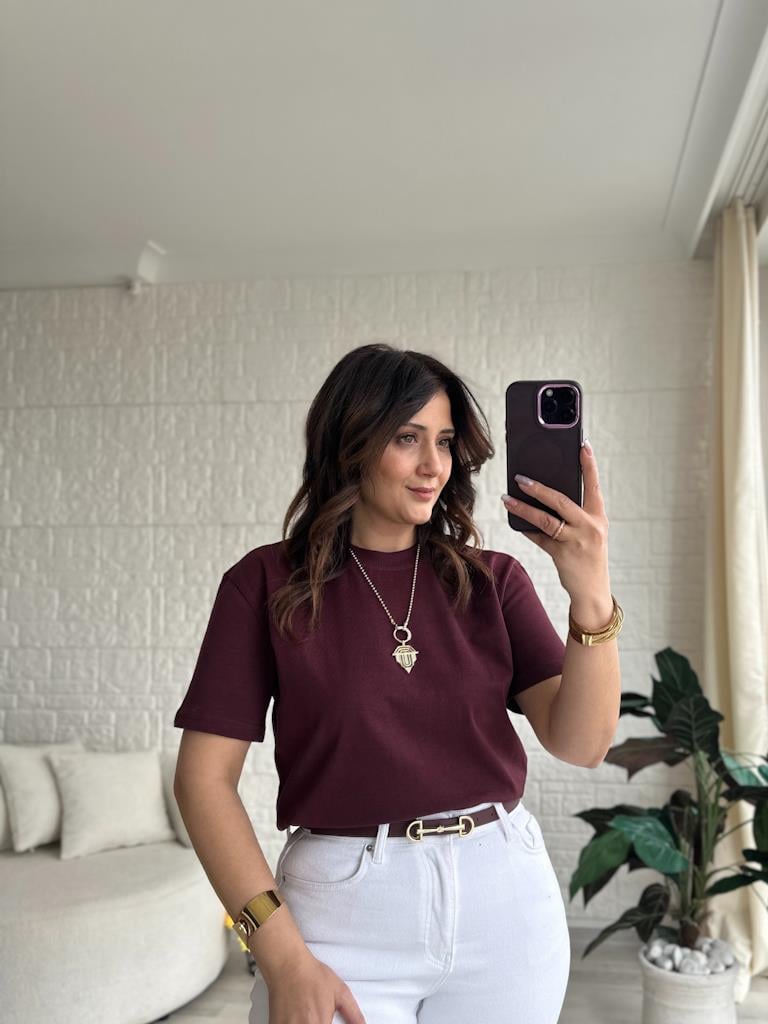 Dilvin Tok Kumaş Bisiklet Yaka Basic Tişört Bordo