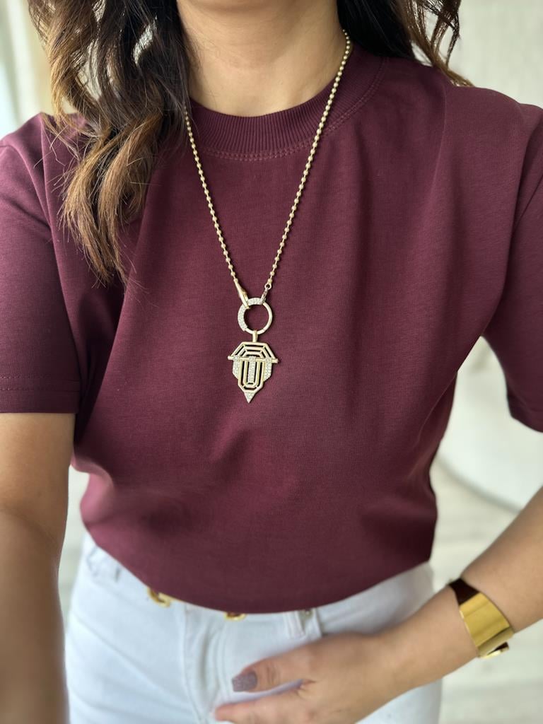 Dilvin Tok Kumaş Bisiklet Yaka Basic Tişört Bordo