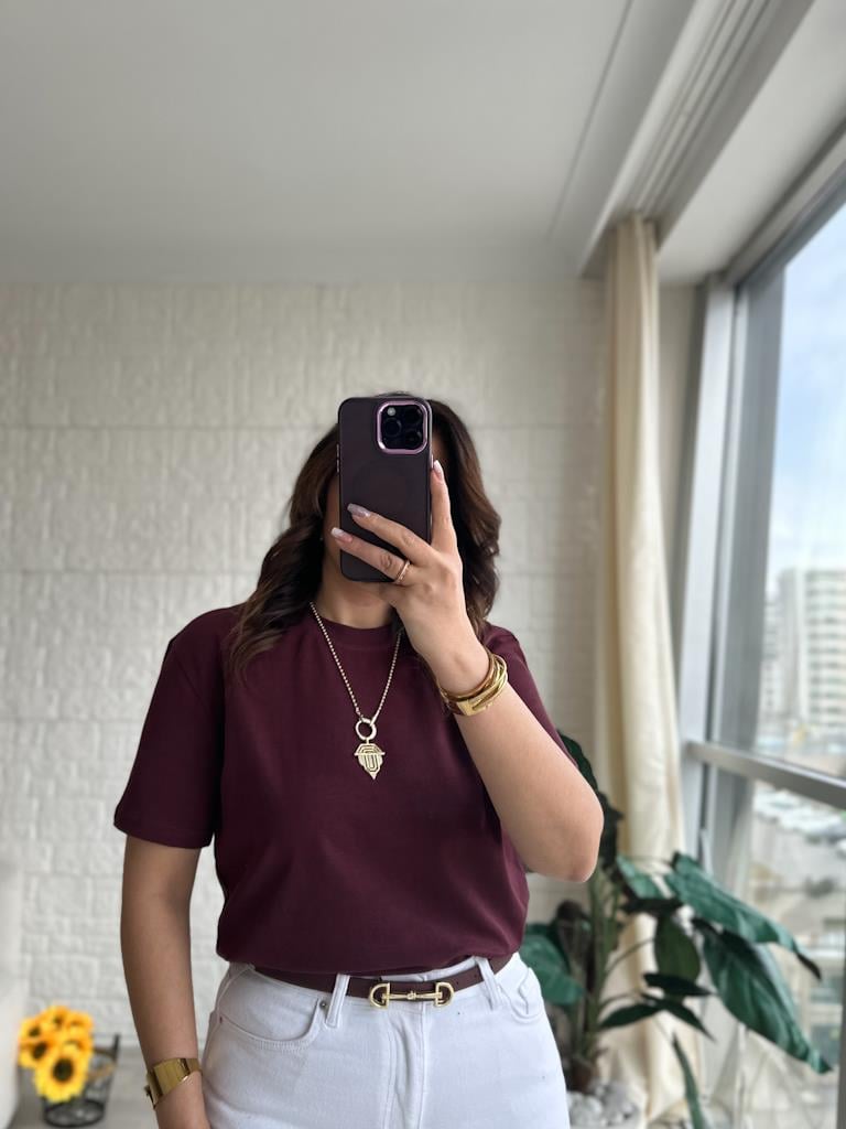 Dilvin Tok Kumaş Bisiklet Yaka Basic Tişört Bordo