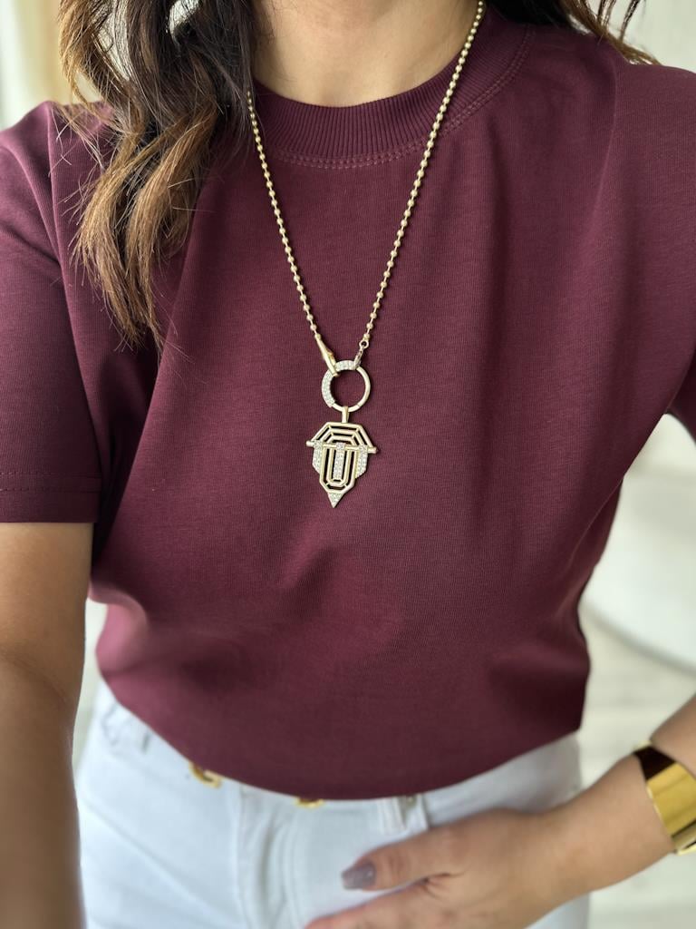 Dilvin Tok Kumaş Bisiklet Yaka Basic Tişört Bordo