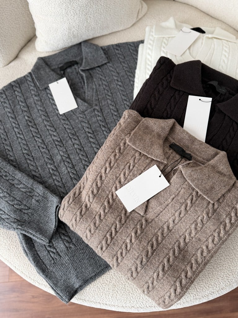 Dilvin Yün Karışımlı Polo Yaka Triko Kazak Füme
