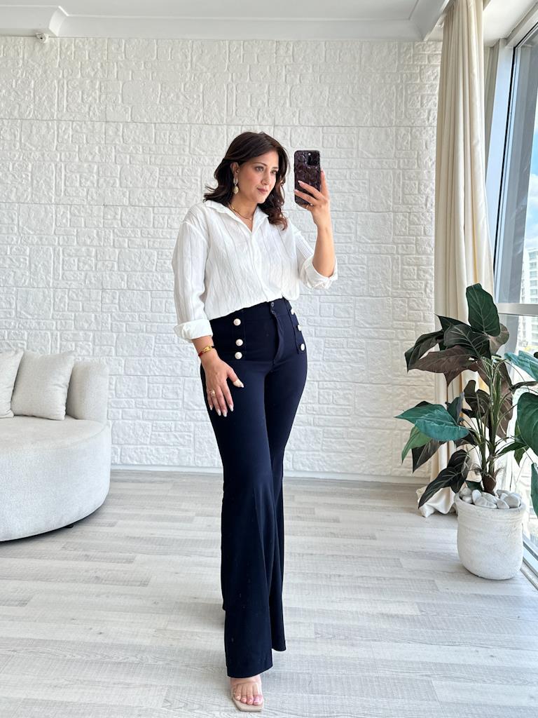 Ekru Jakar Çizgi Desenli Gömlek