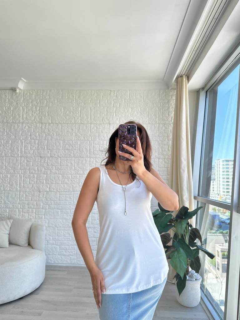 Ekru  Kalın Askılı Dökümlü Premium Modal Atlet Bluz